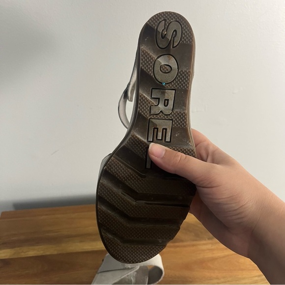 SOREL Joanie Leather Wedge Sandals in dove size 8.5 grey - Picture 8 of 9